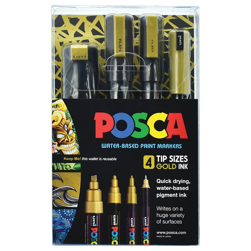 Uni Posca Gold Assorted Tips Markers Set Of 4