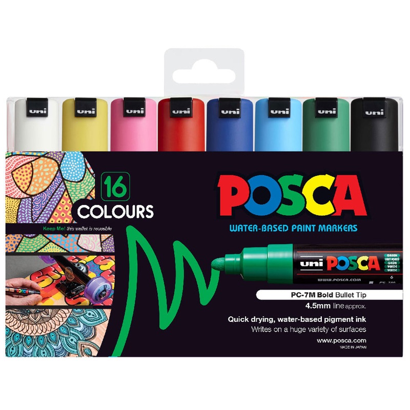 Uni Posca PC-7M 4.5-5.5mm Bold Bullet Assorted Markers Set Of 16