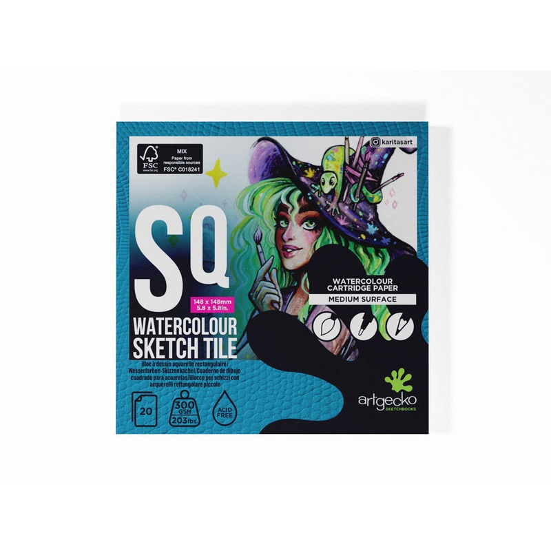 Artgecko Watercolour 20 Sheet 300gsm White 148x148mm Sketch Tile