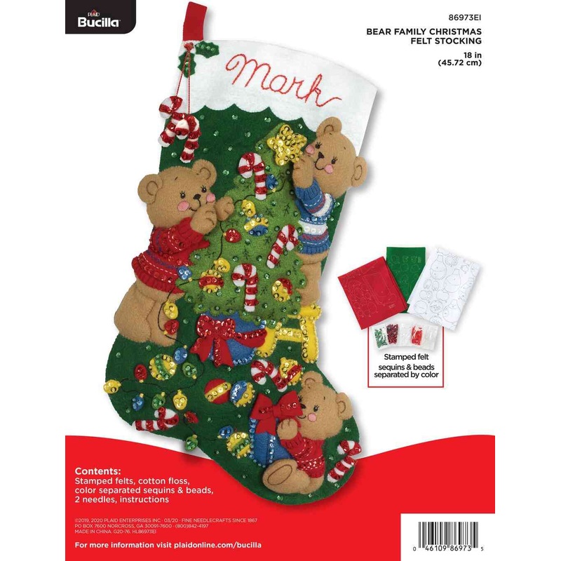 Bucilla 18 Applique Stocking Kit Bear Family Christmas