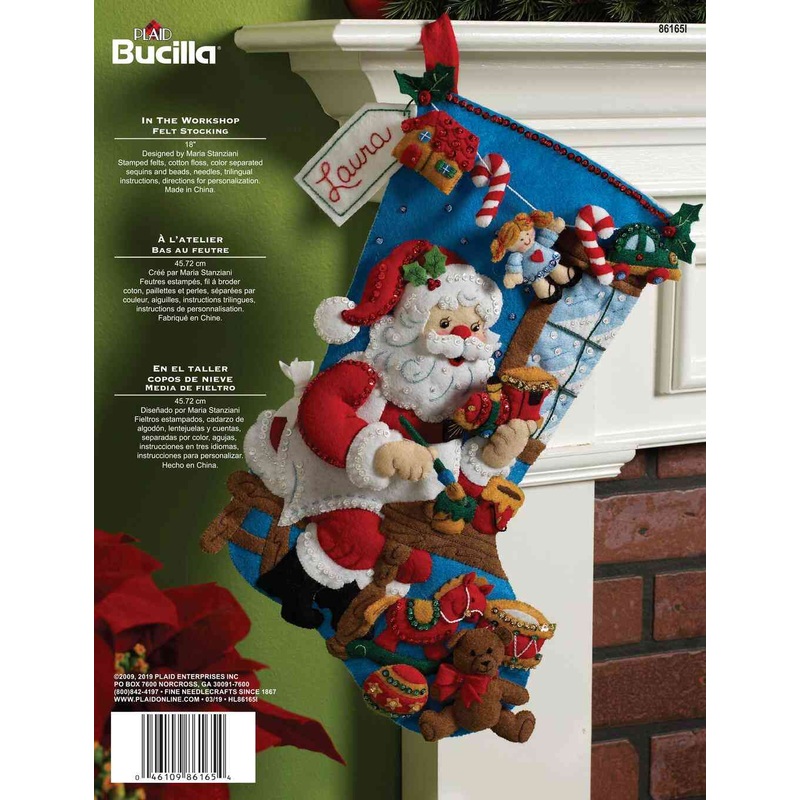 Bucilla 18 Applique Stocking Kit Santa In The Workshop