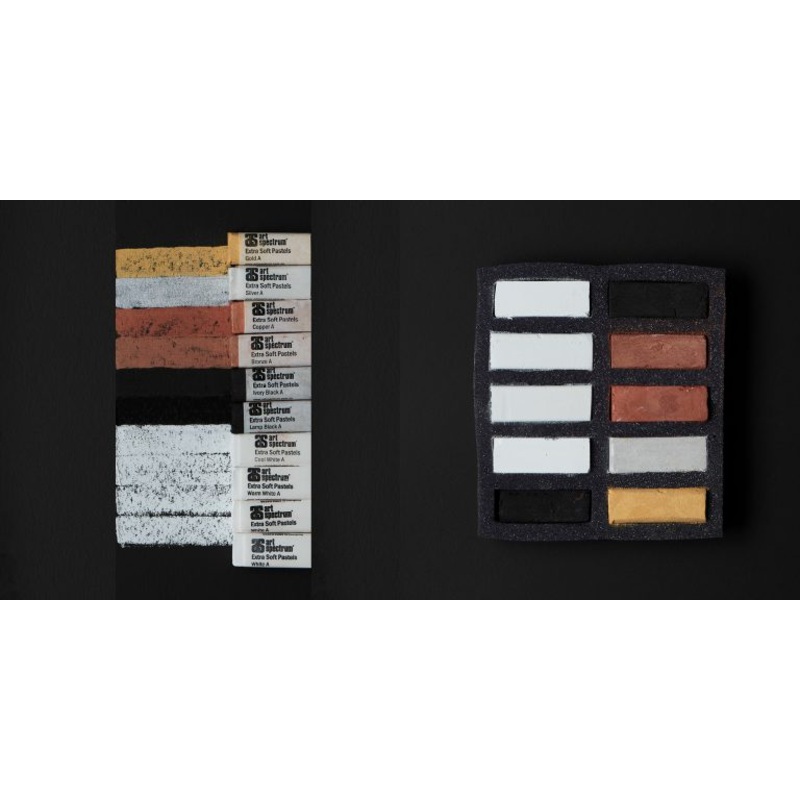 Art Spectrum Extra Soft Square Pastel Set Of 10 Blacks, Whites & Metallics