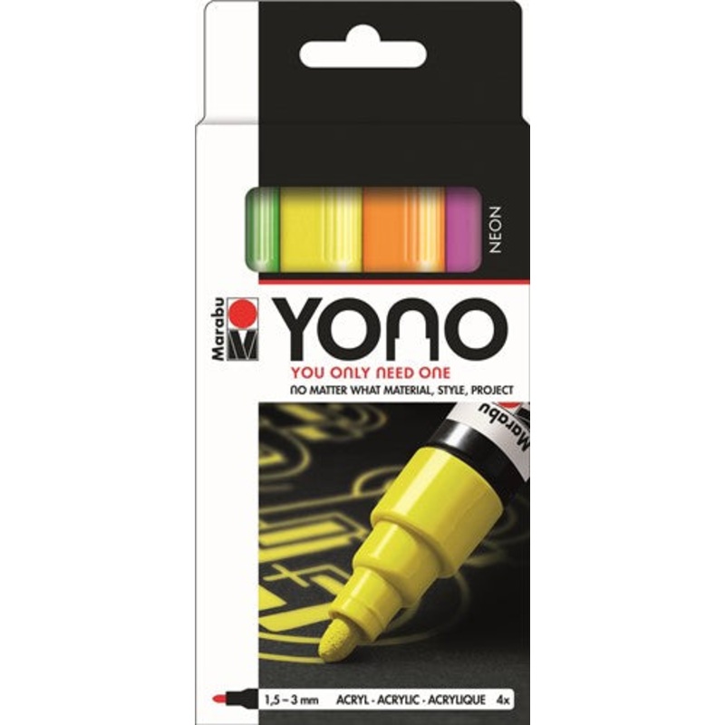 Marabu YONO Acrylic Markers Bullet Tip Set Of 4 Neons