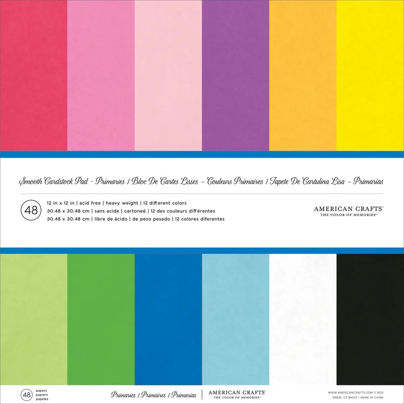 American Crafts 12 x 12 Smooth 48 Sheets Primaries Cardstock Variety Pack