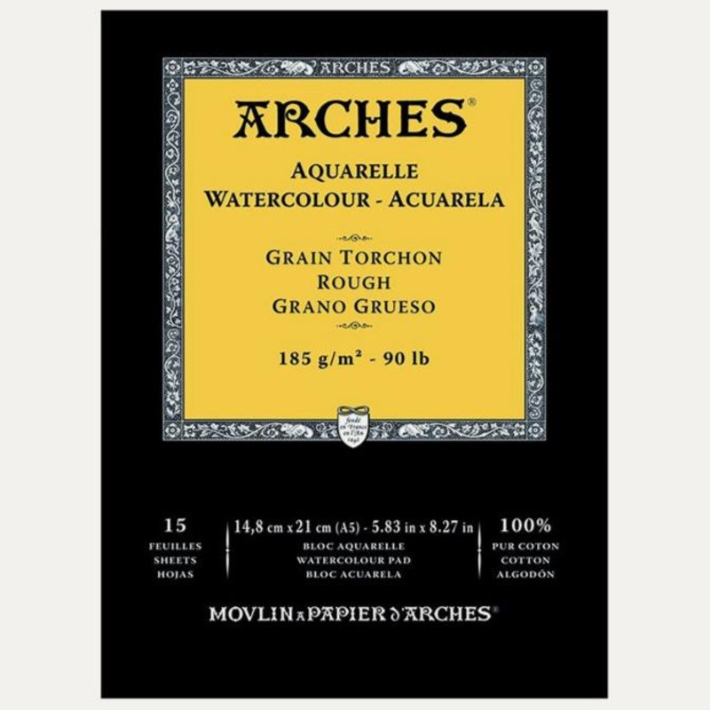 Arches Watercolour Natural White 185gsm Rough 15 Sheets Blocks