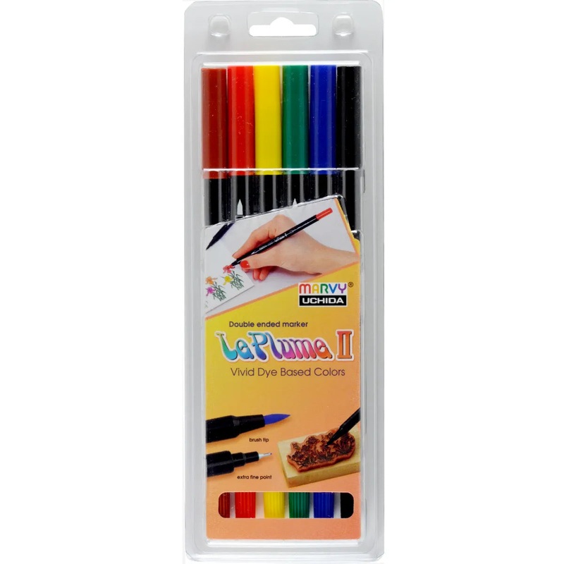 Marvy Le Plume II Dual Tip Primary Markers Set Of 6