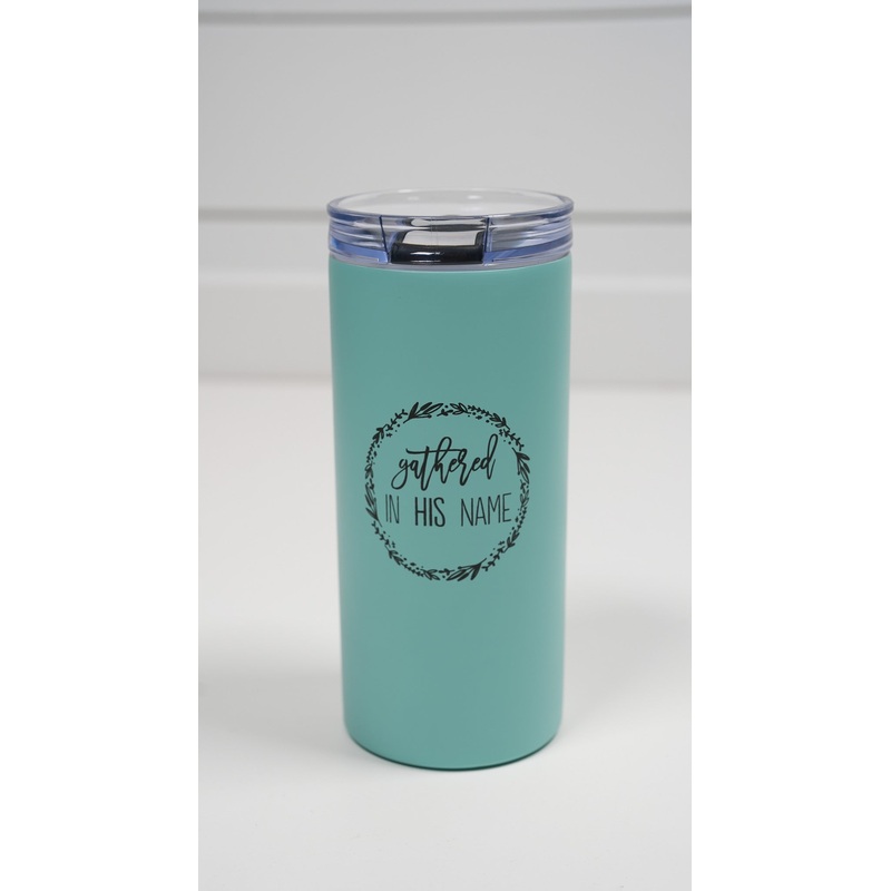 Gathered In His Name Teal Tumbler – 18oz